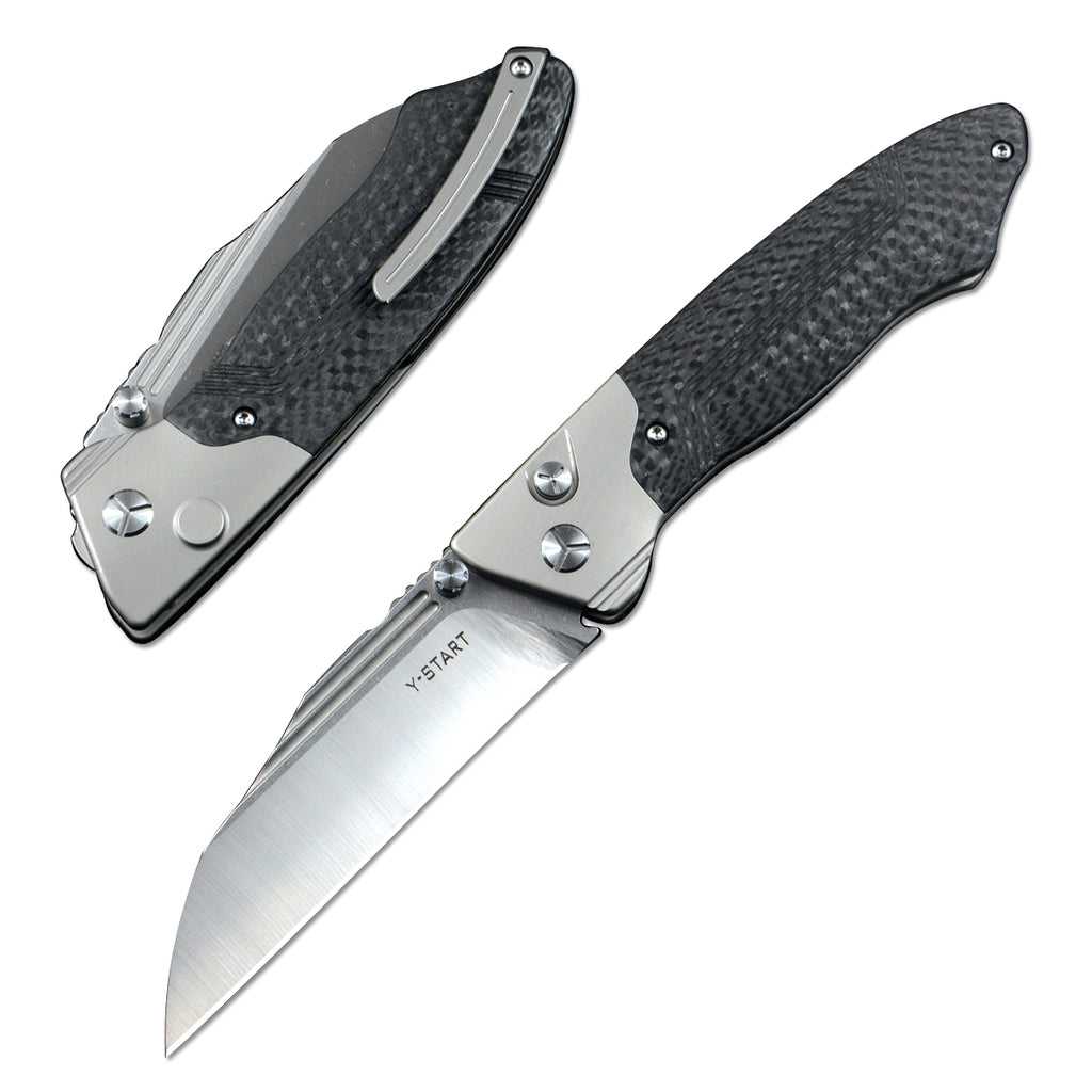 Y-START Pocket Knife M390 Blade Carbon Fiber Titanium Handle LK5029