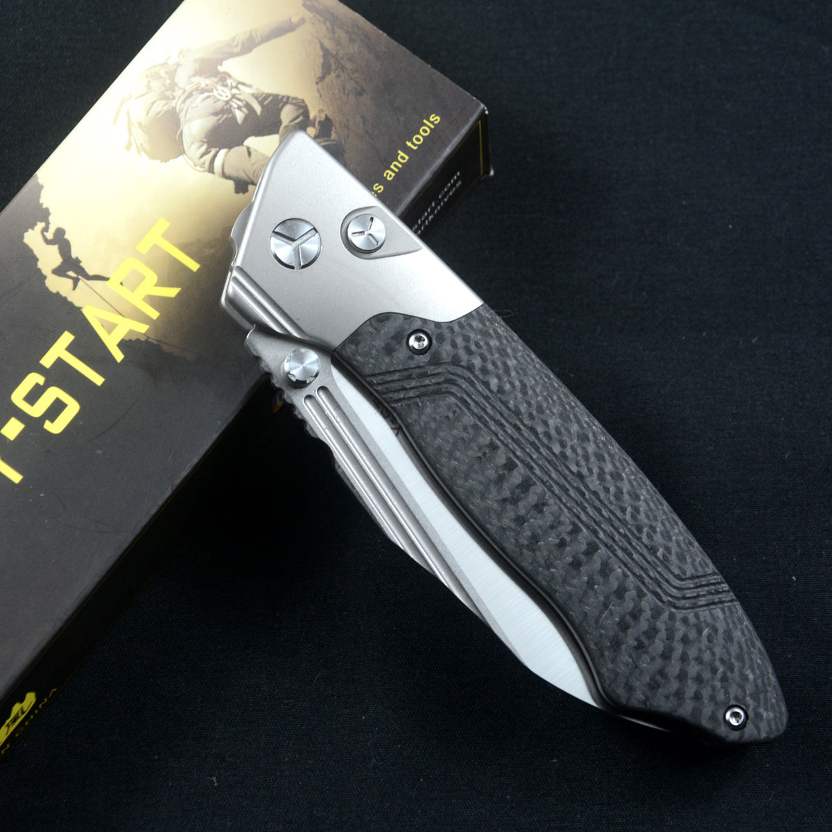 Y-START Pocket Knife M390 Blade Carbon Fiber Titanium Handle LK5029