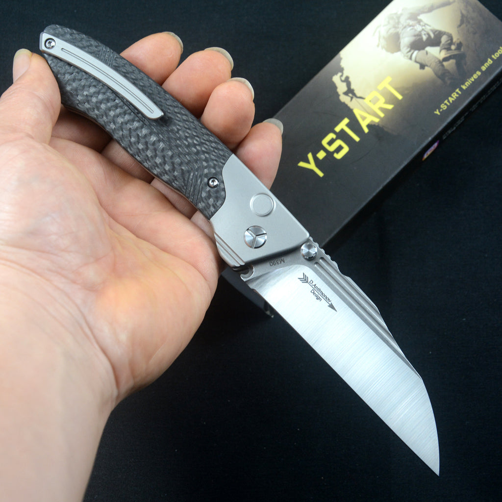 Y-START Pocket Knife M390 Blade Carbon Fiber Titanium Handle LK5029