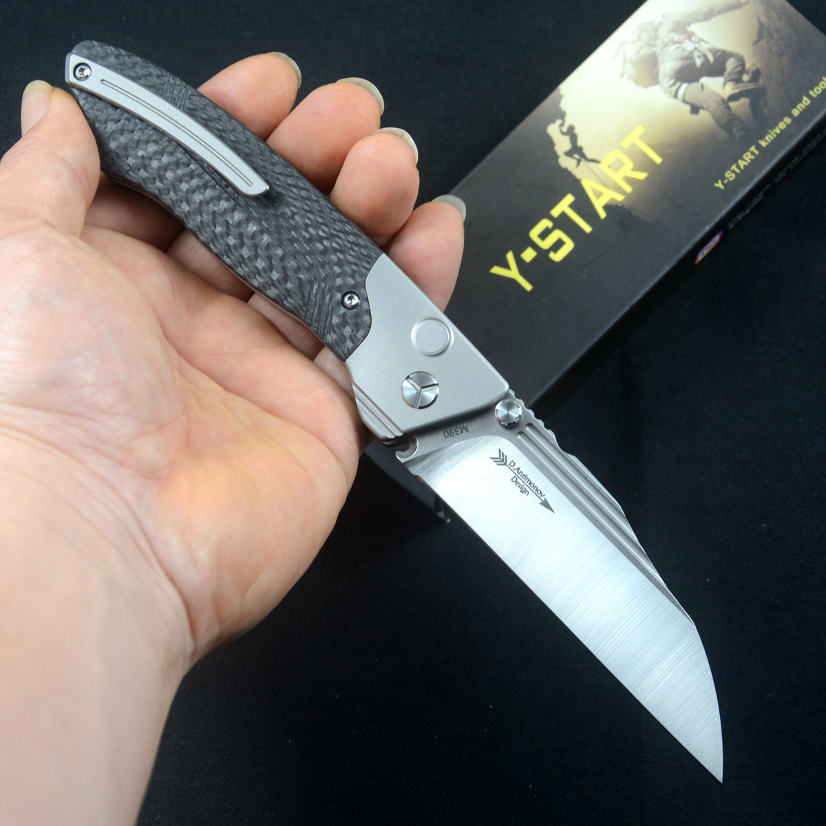 Y-START Pocket Knife M390 Blade Carbon Fiber Titanium Handle LK5029