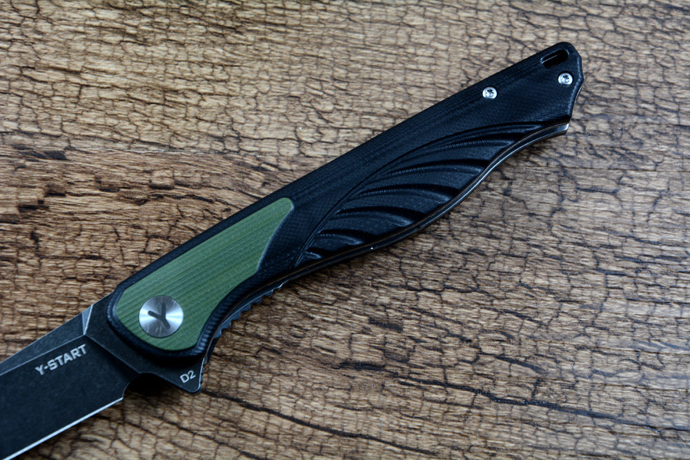 Y-START Folding Pocket Knife D2 Blade Green G10 Handle Flipper Liner Lock LK717