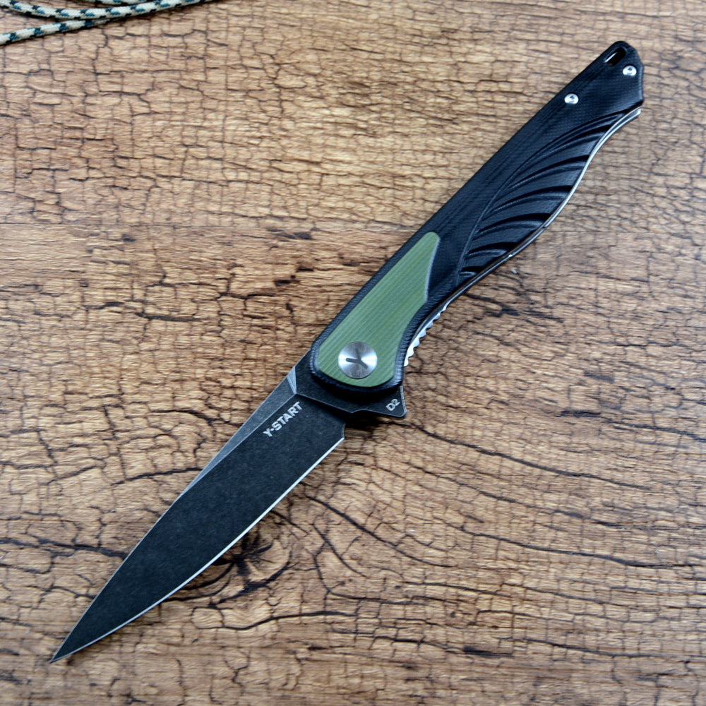Y-START Folding Pocket Knife D2 Blade Green G10 Handle Flipper Liner Lock LK717
