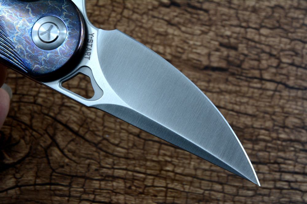Y-START Pocket Folding Knife 154CM Blade Carbon Fiber Anode Titanium Handle LK5032C