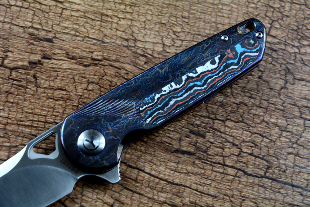 Y-START Pocket Folding Knife 154CM Blade Carbon Fiber Anode Titanium Handle LK5032C