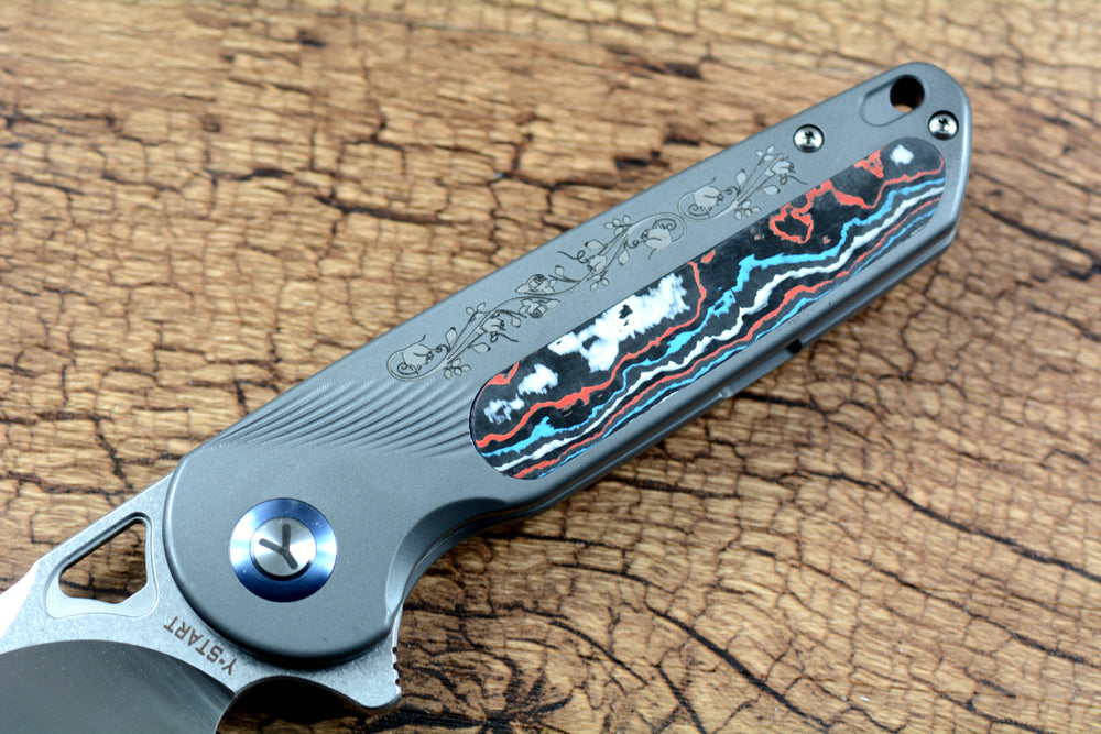 Y-START Folding Pocket Knife 154CM Blade Carbon Fiber Laser TC4 Titanium LK5032F