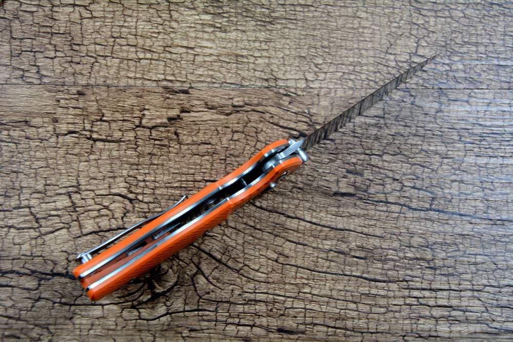 Y-START JIN02 Axial Folding Knife D2 Satin Blade Ball Bearing Washer G10 Handle Orange