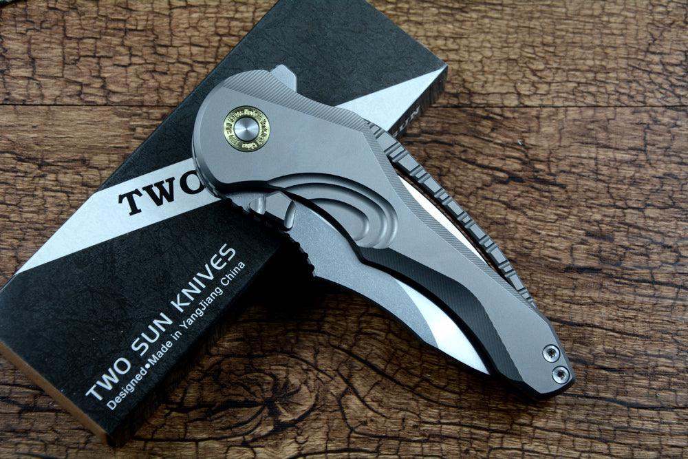 TWOSUN TS605 Folding Knife 14C28N Blade TC4 Titanium Handle
