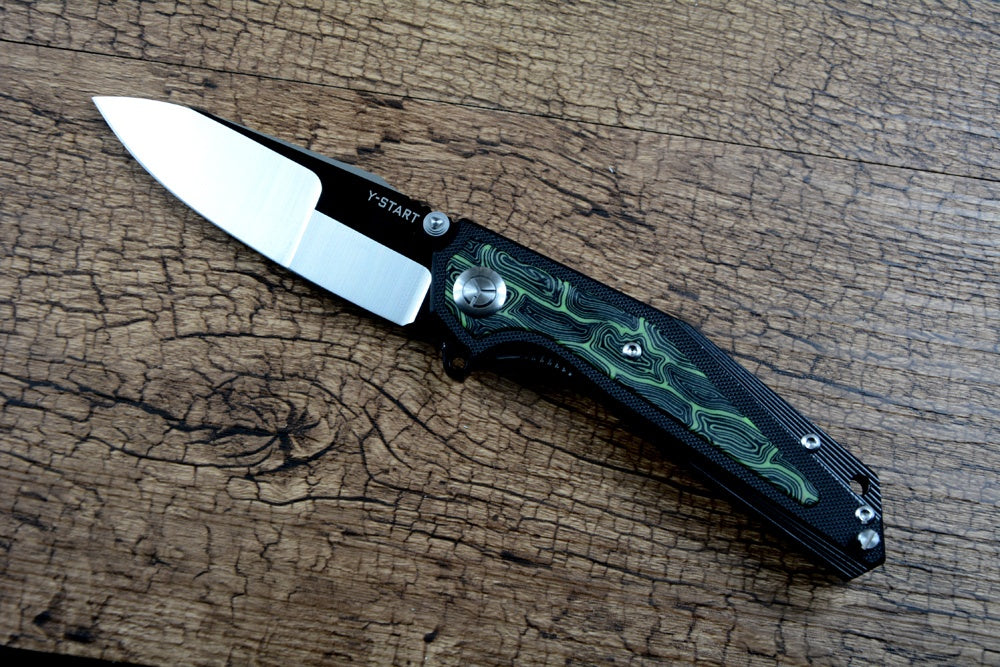 Y-START Folding Knife VG10 Blade Green Damascus Texture Lk5033