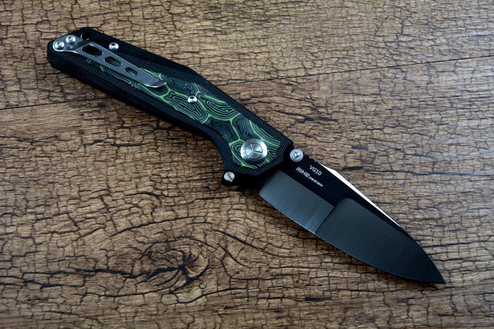 Y-START Folding Knife VG10 Blade Green Damascus Texture Lk5033