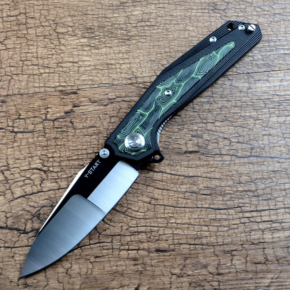 Y-START Folding Knife VG10 Blade Green Damascus Texture Lk5033