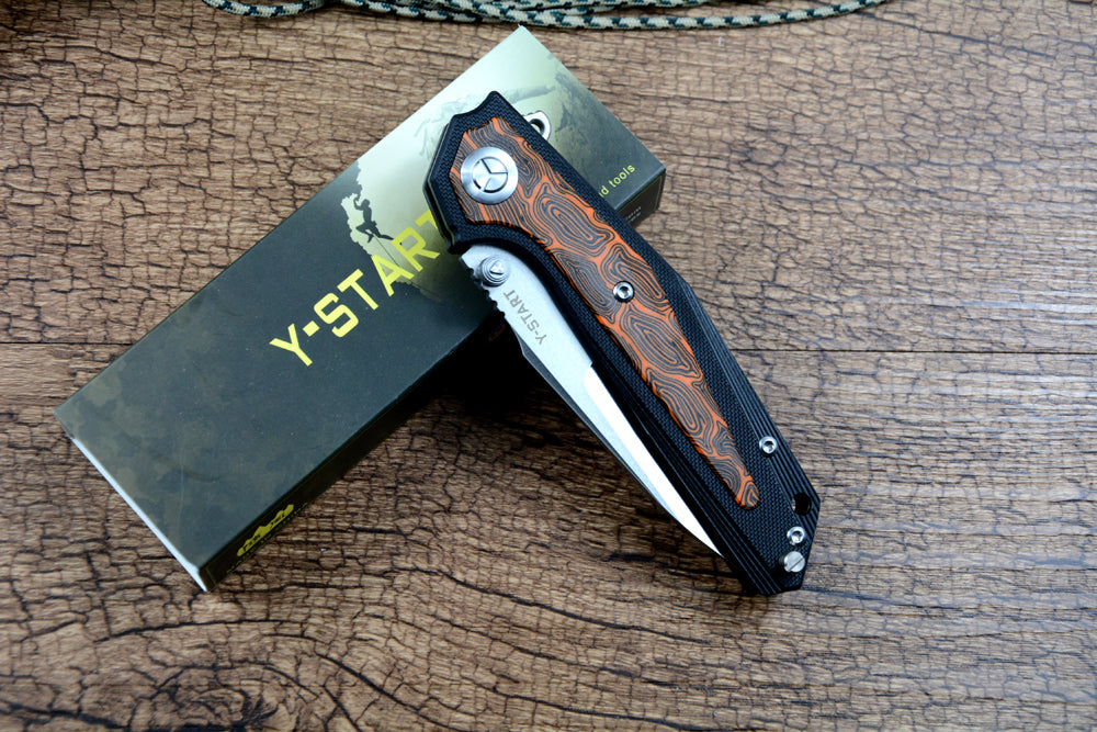 Y-START Folding Knife VG10 Blade Ball Bearing Washer G10 Orange LK5033