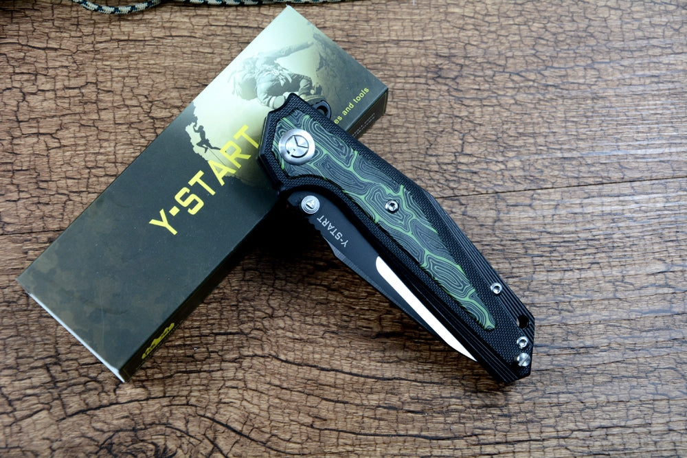 Y-START Folding Knife VG10 Blade Green Damascus Texture Lk5033