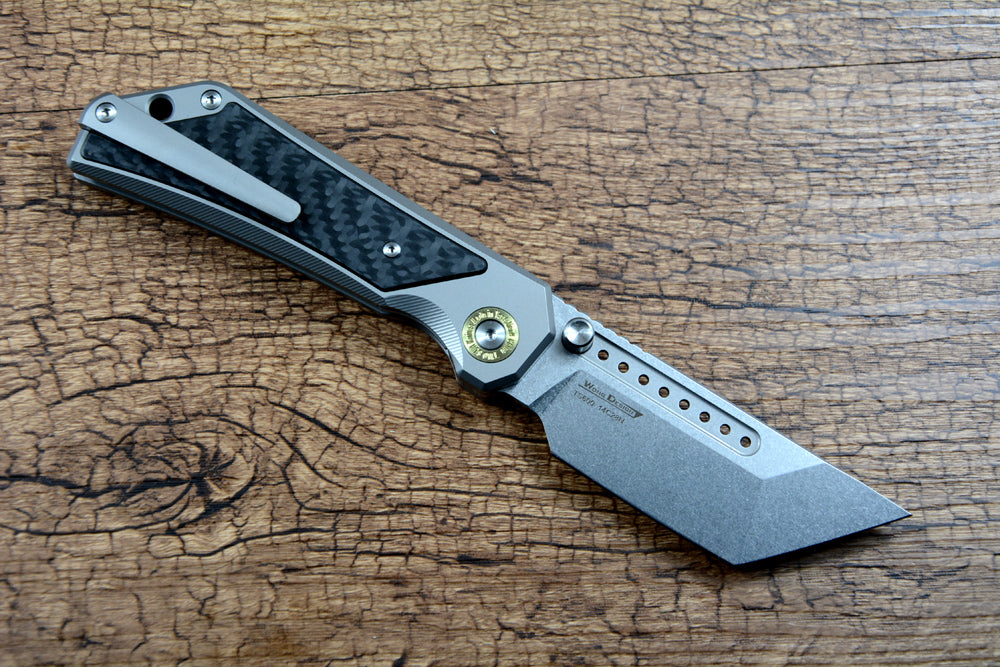TWOSUN TS600 Folding Knife 14C28N Tanto Blade Carbon Fiber Titanium Handle