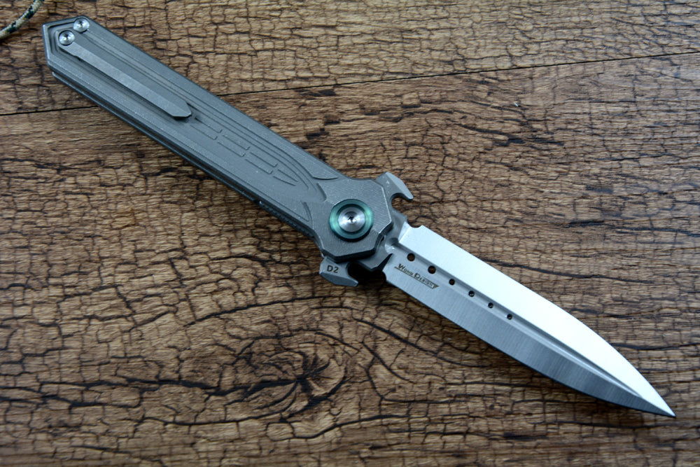Y-START Folding Knife D2 Blade Spear Point Titanium RH02 Flipper Fast Open