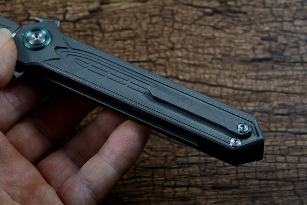 Y-START Folding Knife D2 Blade Spear Point Titanium RH02 Flipper Fast Open