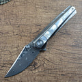 Y-START Folding Knife Damascus Blade TC4 Titanium inlay Pearly Shell Handle YF05