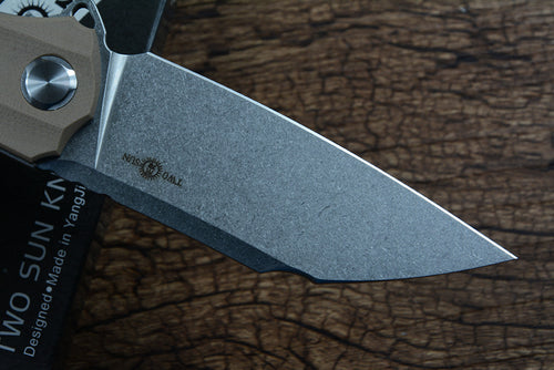TWOSUN Folding Knife D2 Blade Stonewashed Ball Bearing Washer G10 Handle TS50G