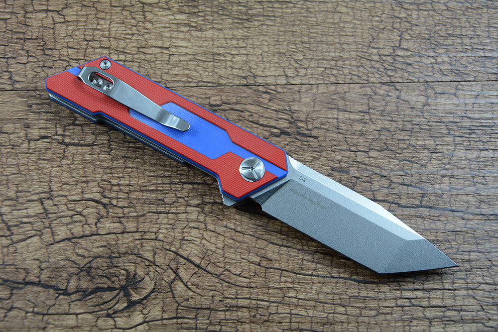 TWOSUN D2 Blade Pocket Folding Knife Red Blue G10 Handle TS38