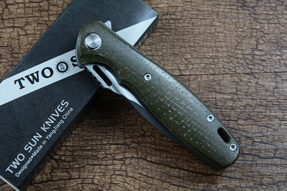 Twosun Folding Pocket Knives Hunting Knife D2 Blade Linen Handle TS162