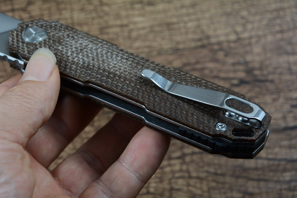 Twosun D2 Hunting Outdoor Knives Folding Blade Flipper Micarta Handle TS56