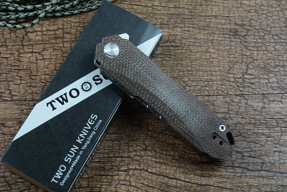 Twosun D2 Hunting Outdoor Knives Folding Blade Flipper Micarta Handle TS56