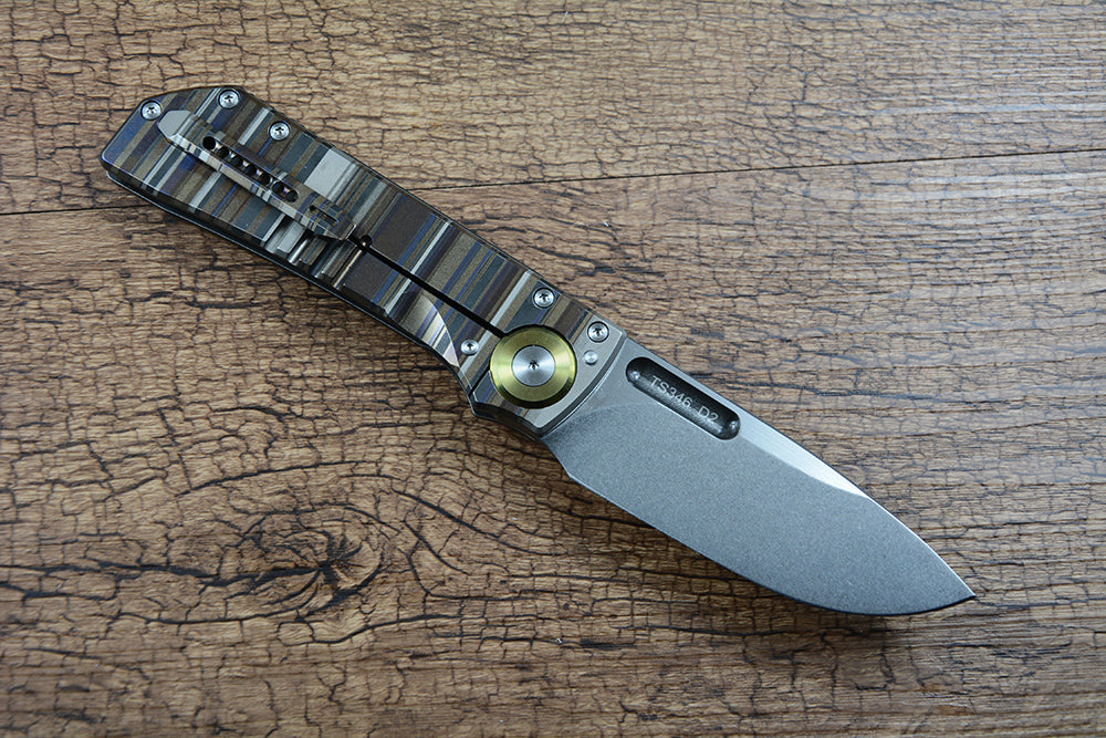 TWOSUN TS346 Folding Knife D2 Blade Copper Washer Color Titanium Handle