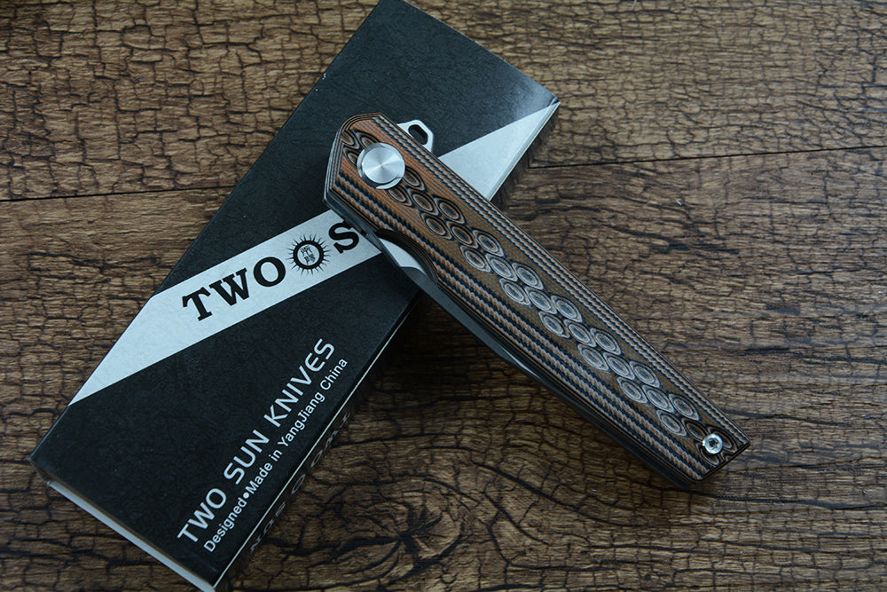 TWOSUN TS06 D2 Tanto Blade Folding Knife G10 Handle Liner Lock