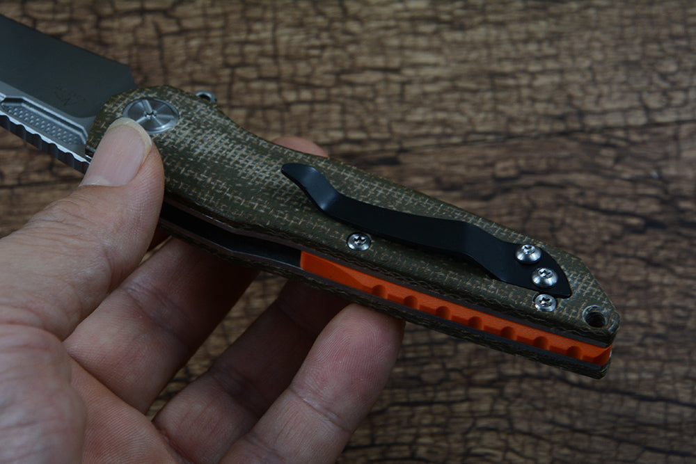 TWOSUN Folding Pocket Knife D2 Blade Brown Micarta Handle TS48