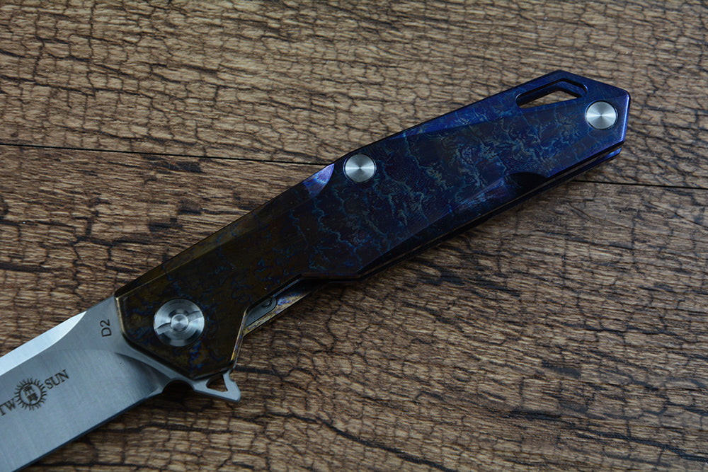 TWOSUN Folding Pocket Outdoor Knives D2 Blade Titanium TS21 Color