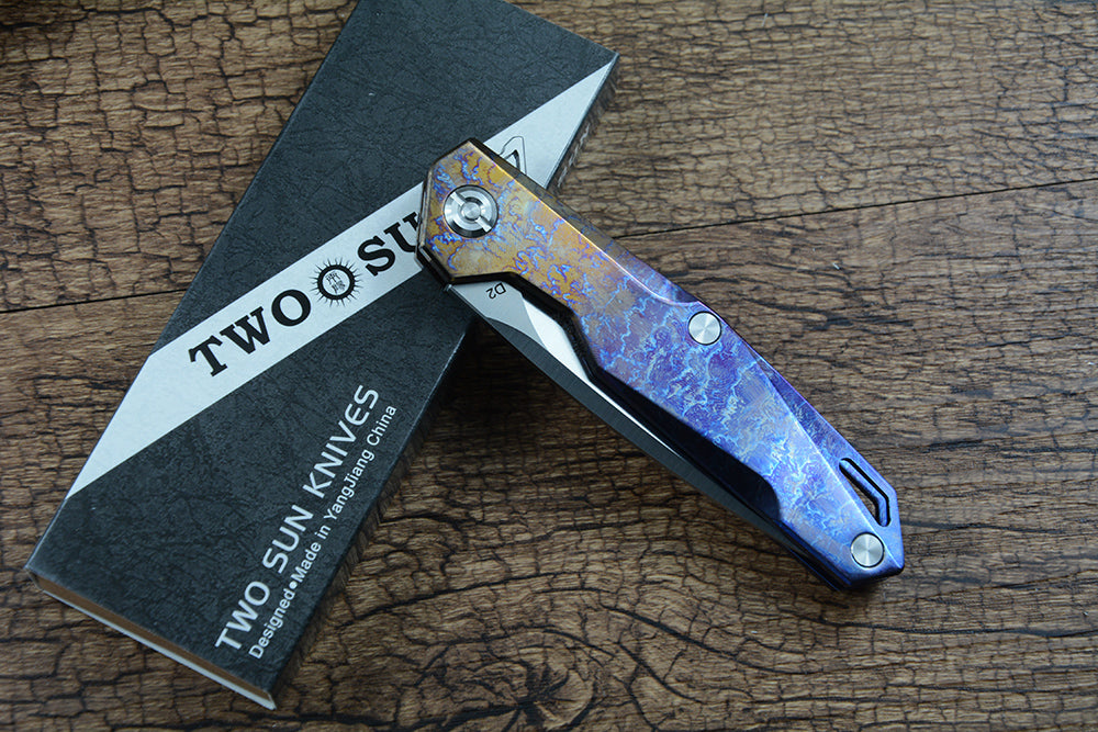 TWOSUN Folding Pocket Outdoor Knives D2 Blade Titanium TS21 Color