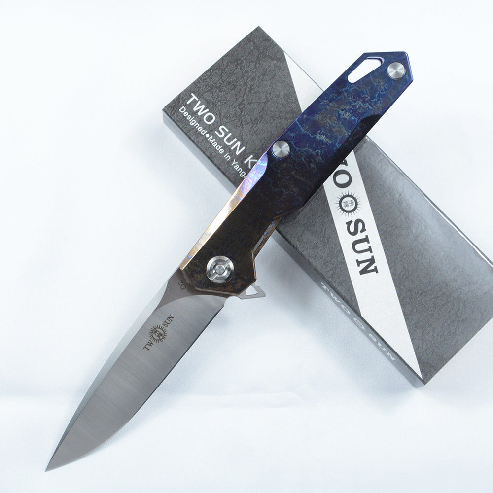 TWOSUN Folding Pocket Outdoor Knives D2 Blade Titanium TS21 Color