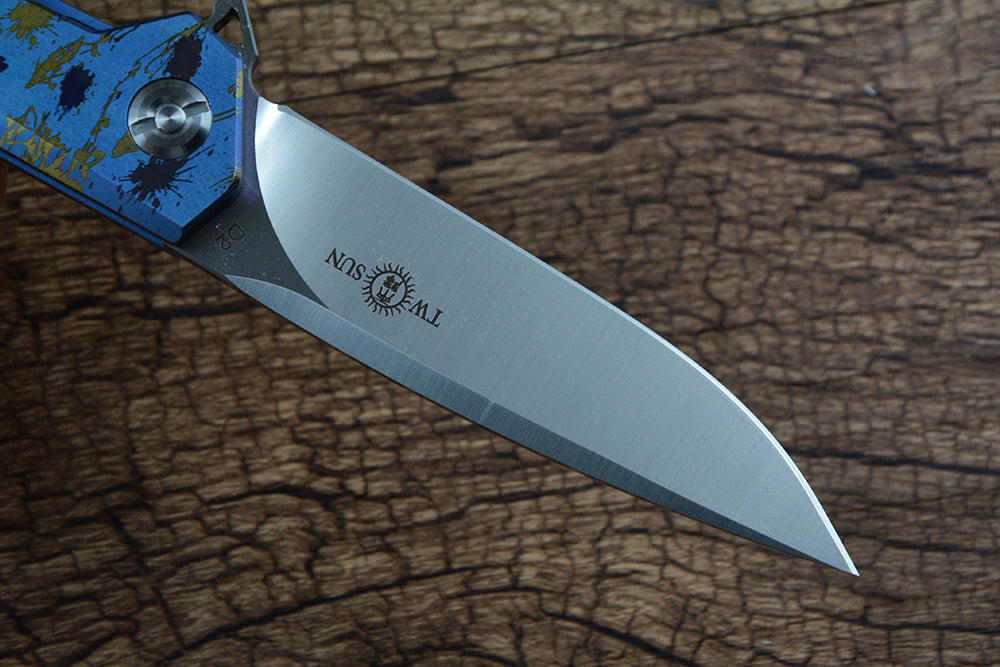 TWOSUN Folding Pocket Outdoor Knives D2 Blade TS21 Blue