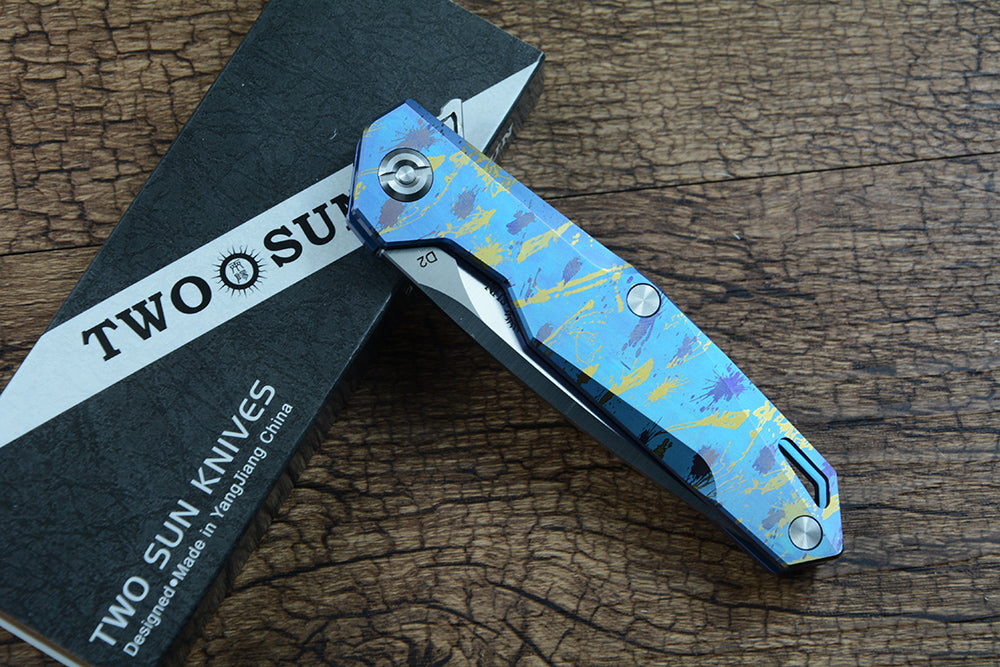 TWOSUN Folding Pocket Outdoor Knives D2 Blade TS21 Blue