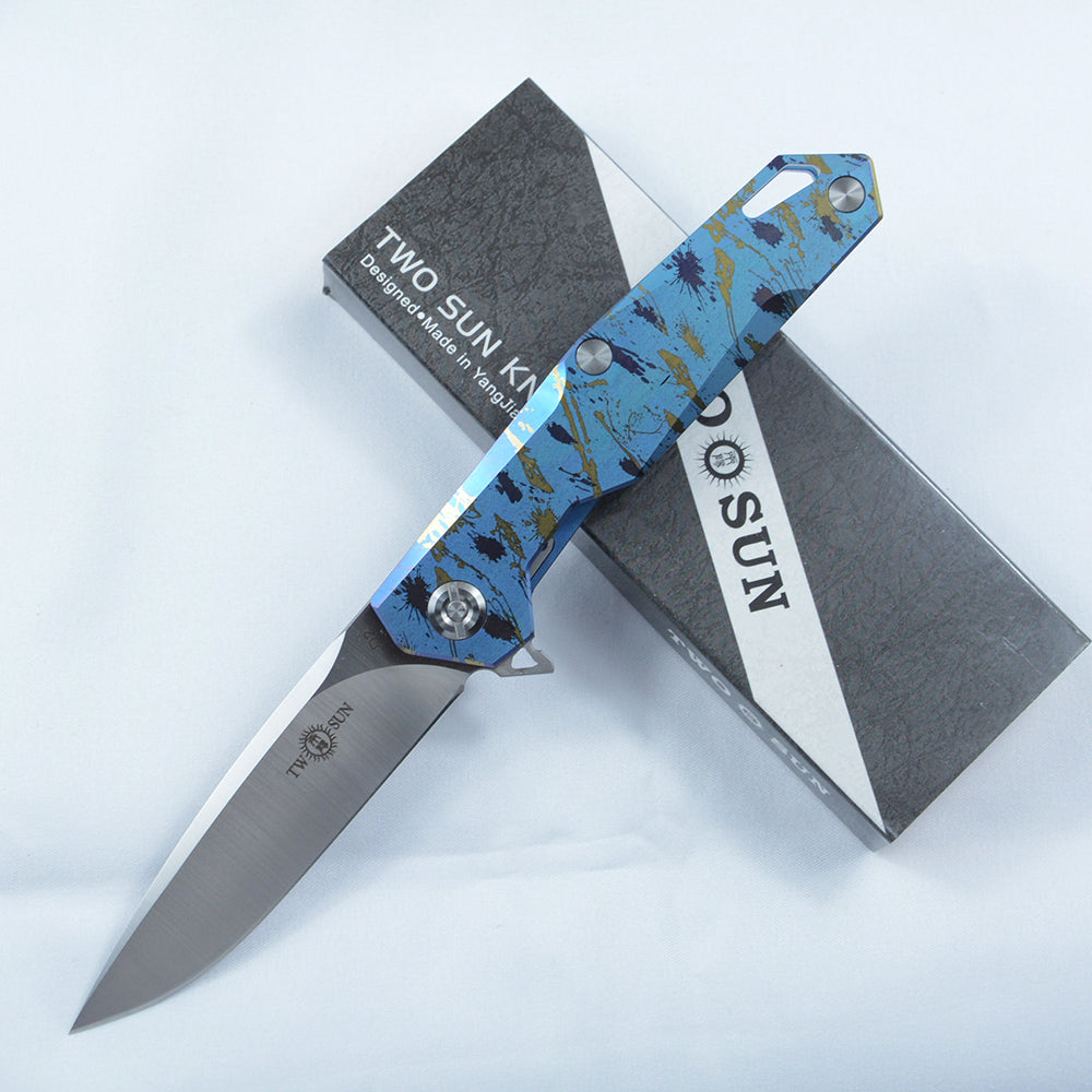 TWOSUN Folding Pocket Outdoor Knives D2 Blade TS21 Blue