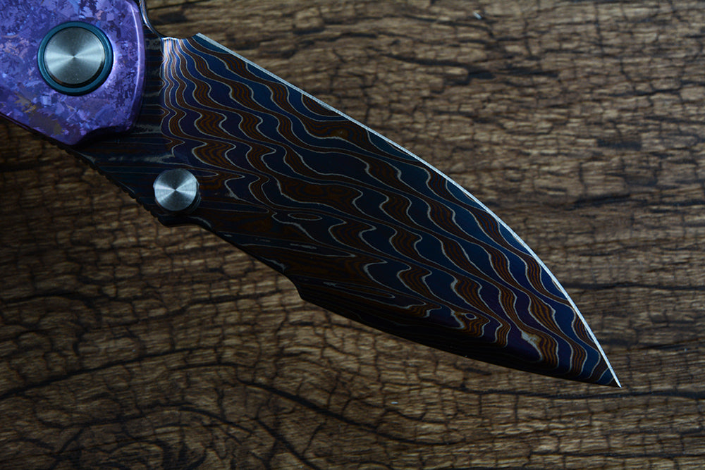 Y-START Damascus Blade Pocket Knife Ice Crystal Pattern TC4 Handle Flipper YF09