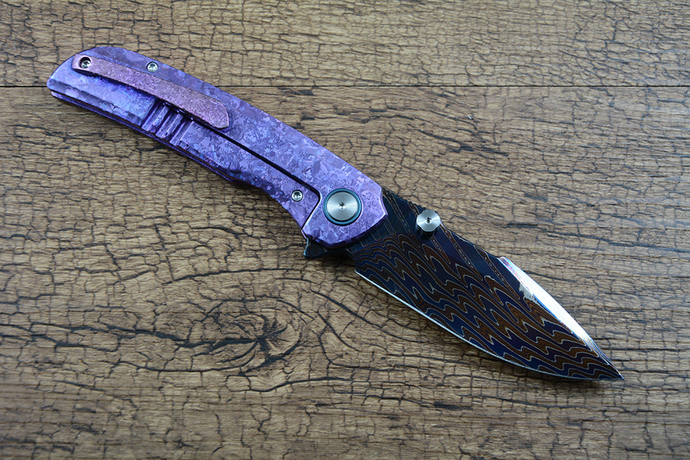 Y-START Damascus Blade Pocket Knife Ice Crystal Pattern TC4 Handle Flipper YF09