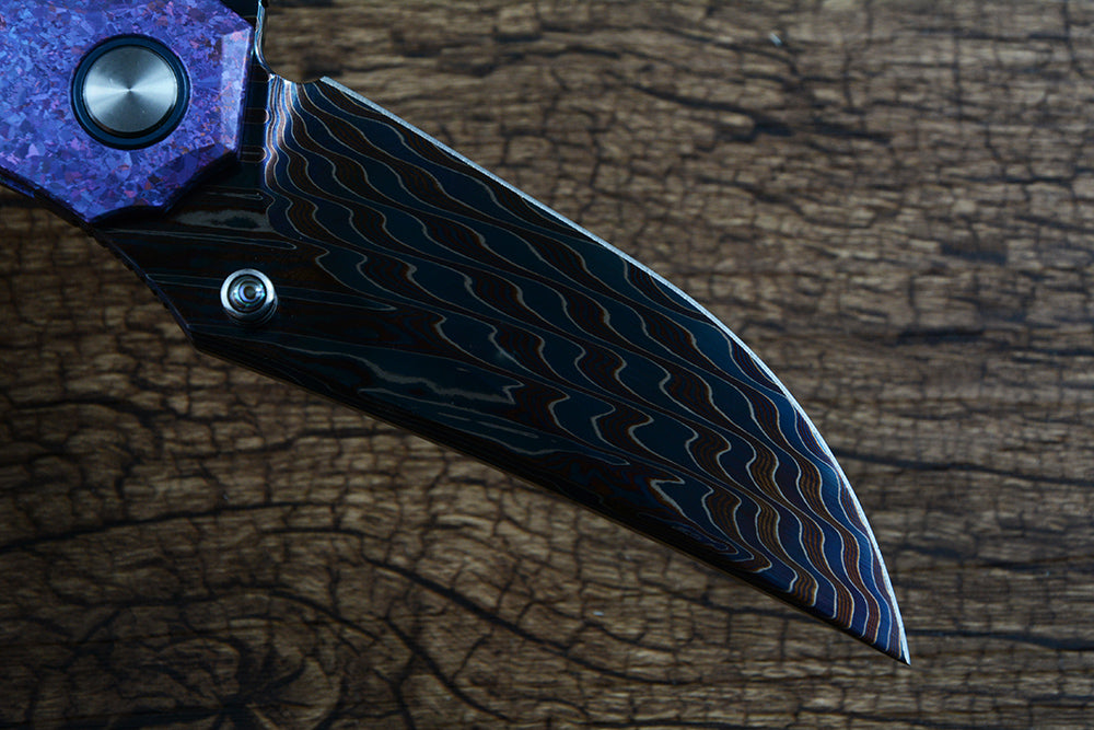 Y-START Folding Knife Damascus Blade Ice Crystal Pattern TC4 Handle YF10