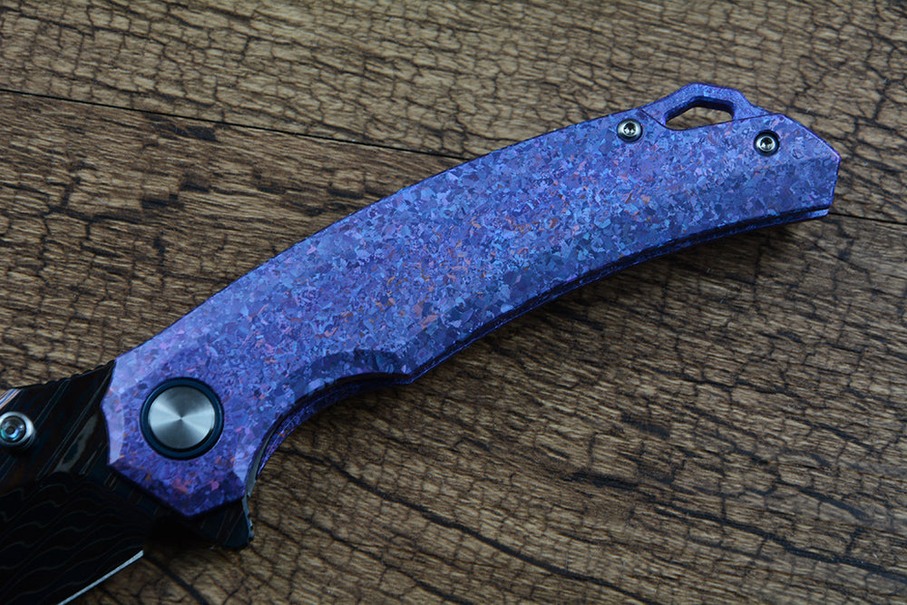 Y-START Folding Knife Damascus Blade Ice Crystal Pattern TC4 Handle YF10