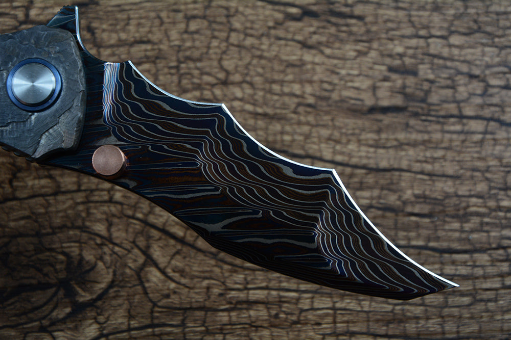 Y-START Folding Knife Damascus Blade TC4 Handle Laser Pattern YF12