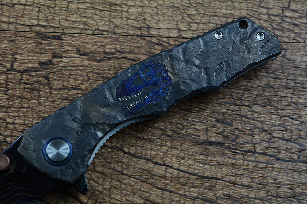 Y-START Folding Knife Damascus Blade TC4 Titanium Handle YF12