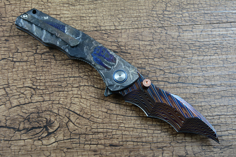 Y-START Folding Knife Damascus Blade TC4 Titanium Handle YF12
