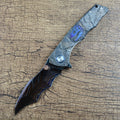 Y-START Folding Knife Damascus Blade TC4 Titanium Handle YF12