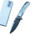 Y-START Damascus Blade Folding Knife Titanium inlay Clam Shell Handle YF04
