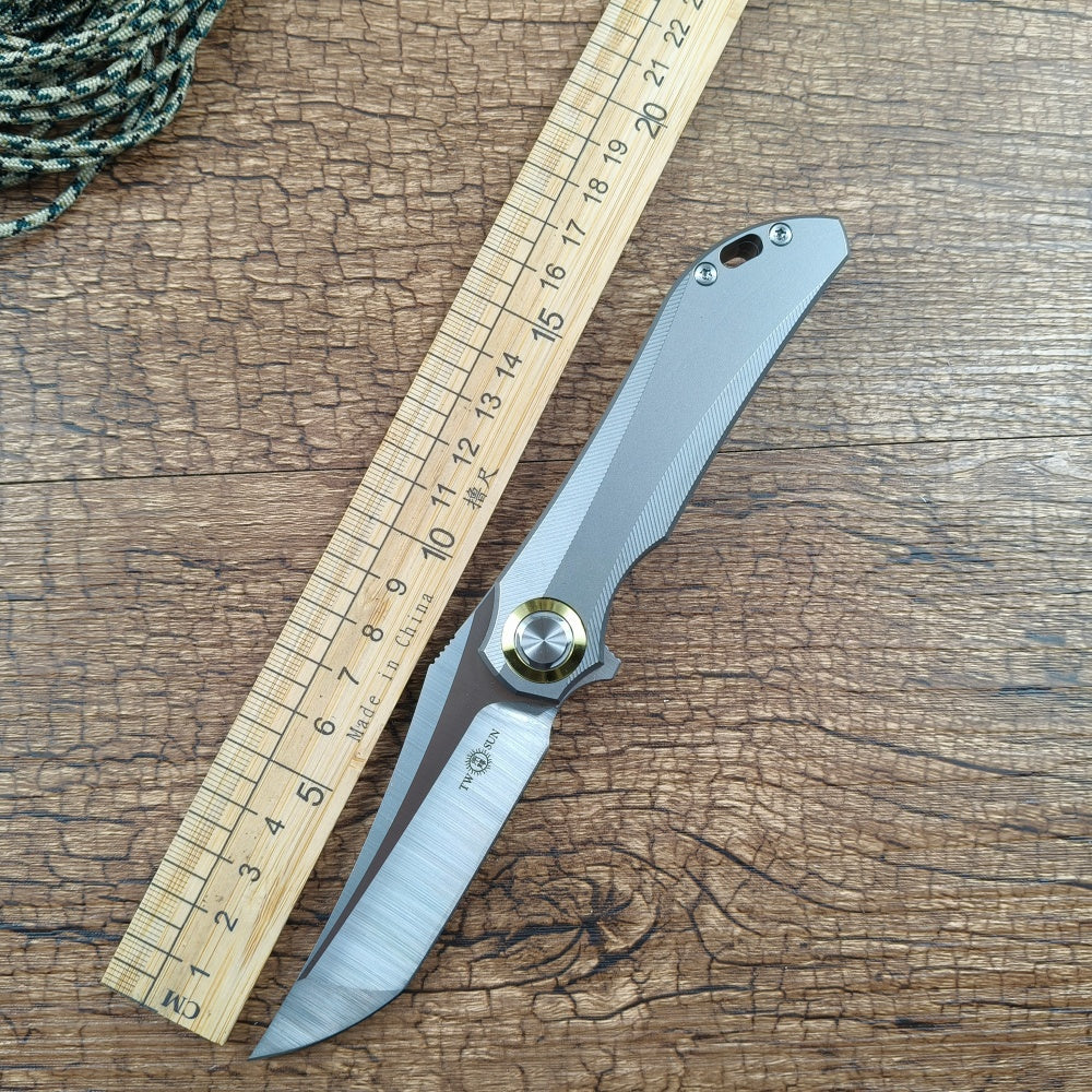 TWOSUN M390 Blade Pocket Folding Knife Titanium Handle TS196 Gray