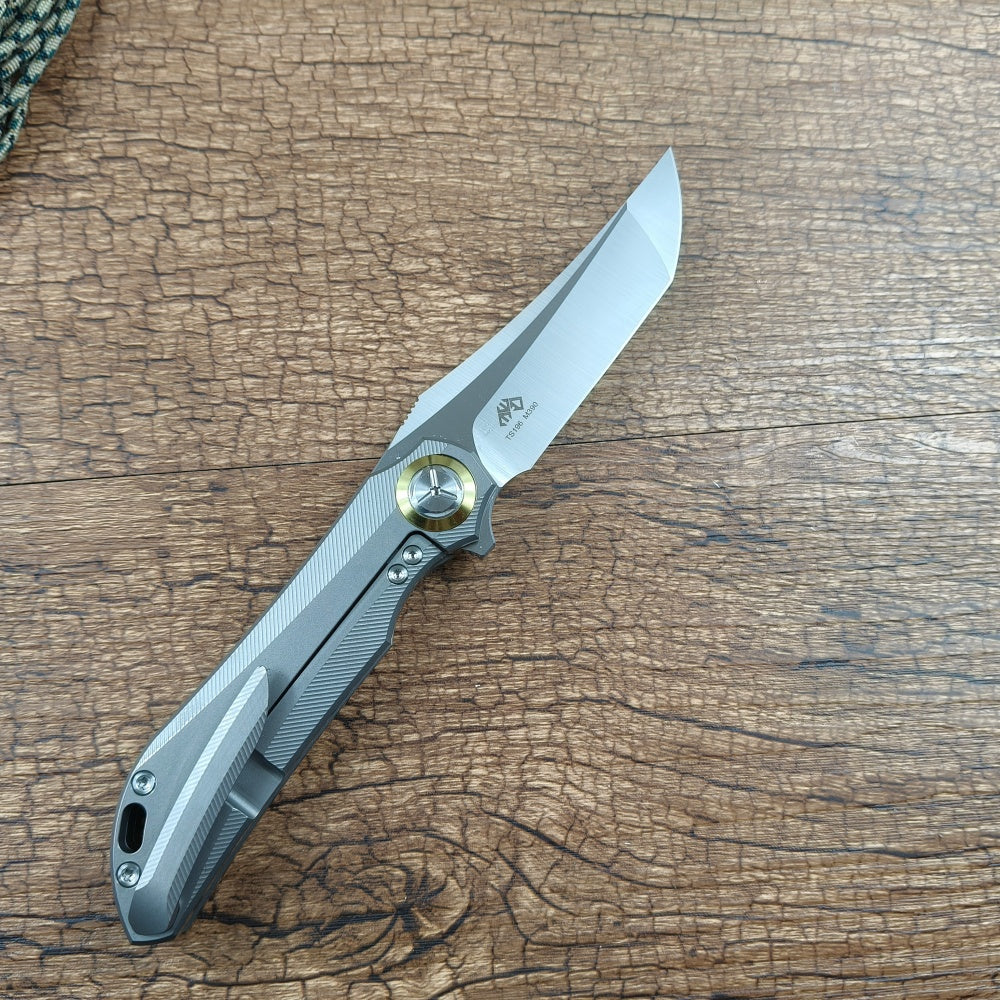 TWOSUN M390 Blade Pocket Folding Knife Titanium Handle TS196 Gray