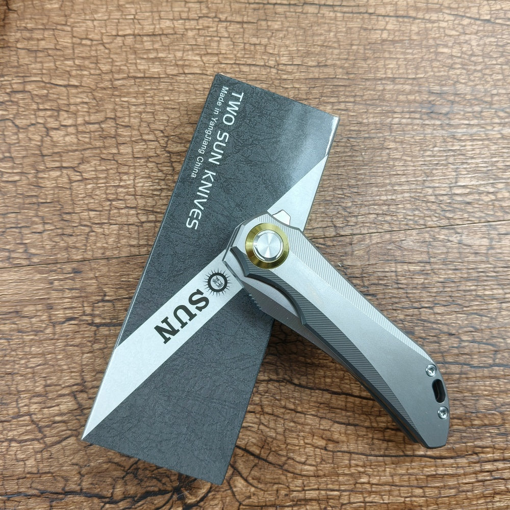 TWOSUN M390 Blade Pocket Folding Knife Titanium Handle TS196 Gray