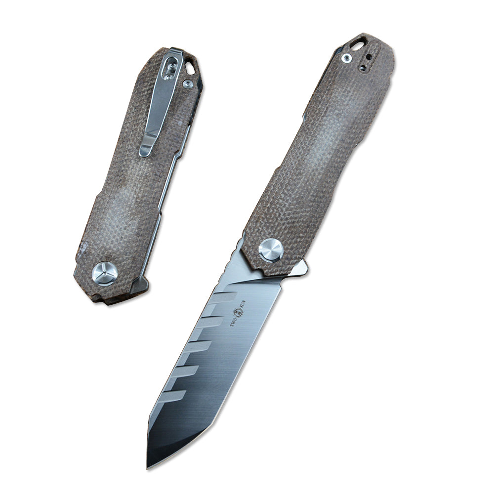 Twosun D2 Hunting Outdoor Knives Folding Blade Flipper Micarta Handle TS56