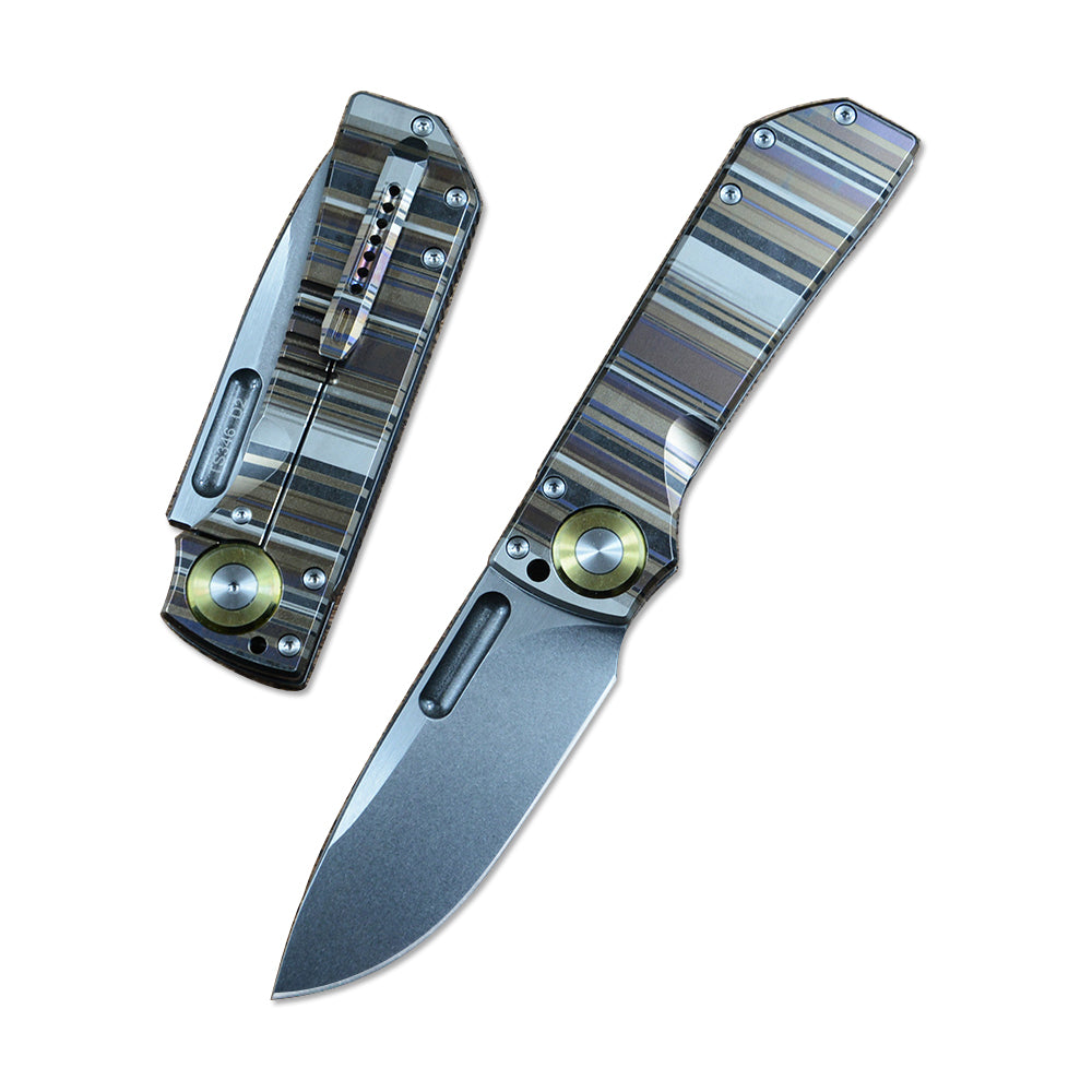 TWOSUN TS346 Folding Knife D2 Blade Copper Washer Color Titanium Handle
