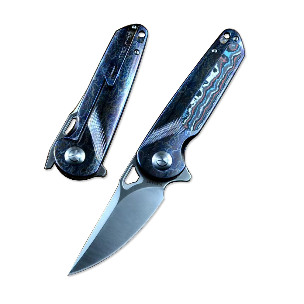 Y-START Pocket Folding Knife 154CM Blade Carbon Fiber Anode Titanium Handle LK5032C