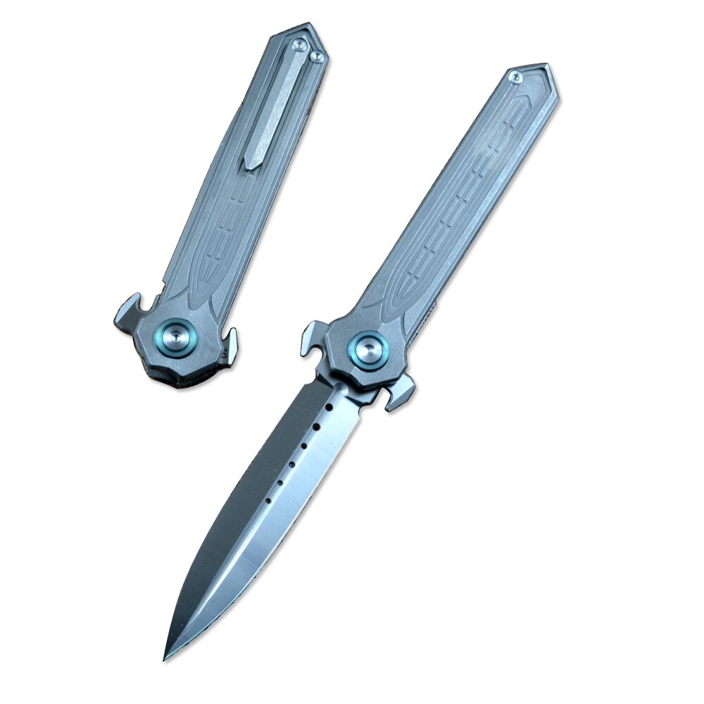 Y-START Folding Knife D2 Blade Spear Point Titanium RH02 Flipper Fast Open